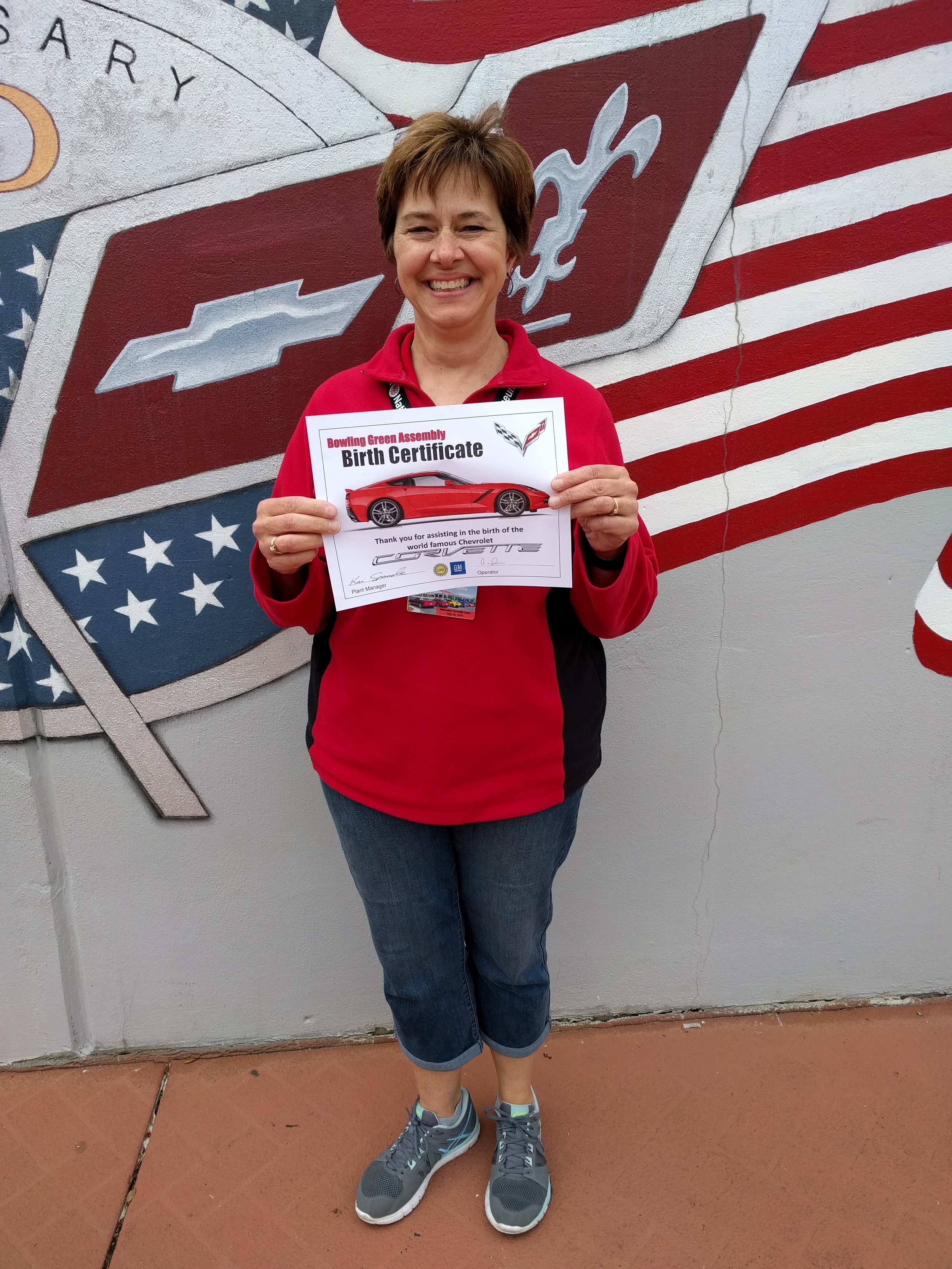  Melinda got to perform the first start of a corvette coming off the assembly line and got a Corvette Birth Certificate. 