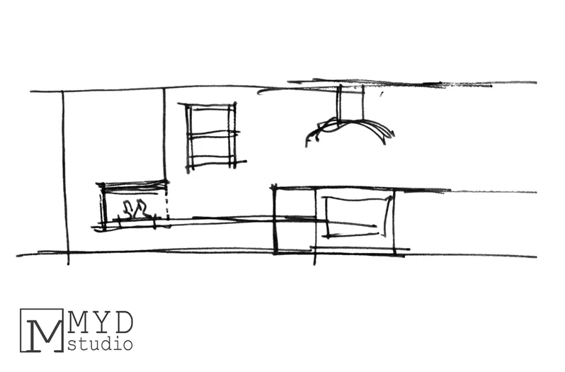 preliminary kitchen design- interior elevation sketch