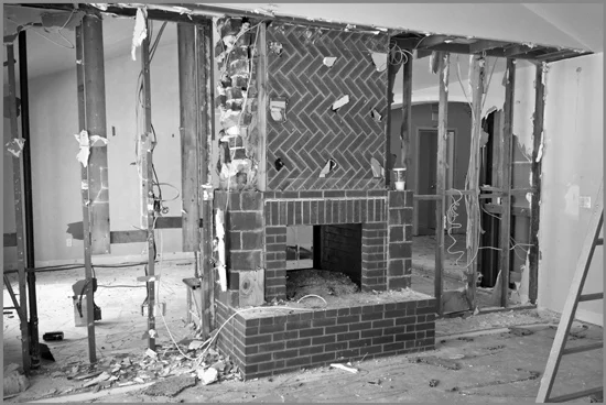 existing fireplace / wall / ceiling demo