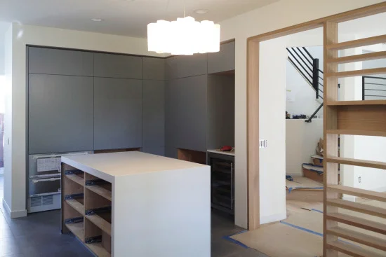 waterfall island + integrated appliances