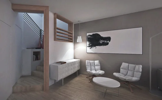 modern interior living space + stair // design rendering