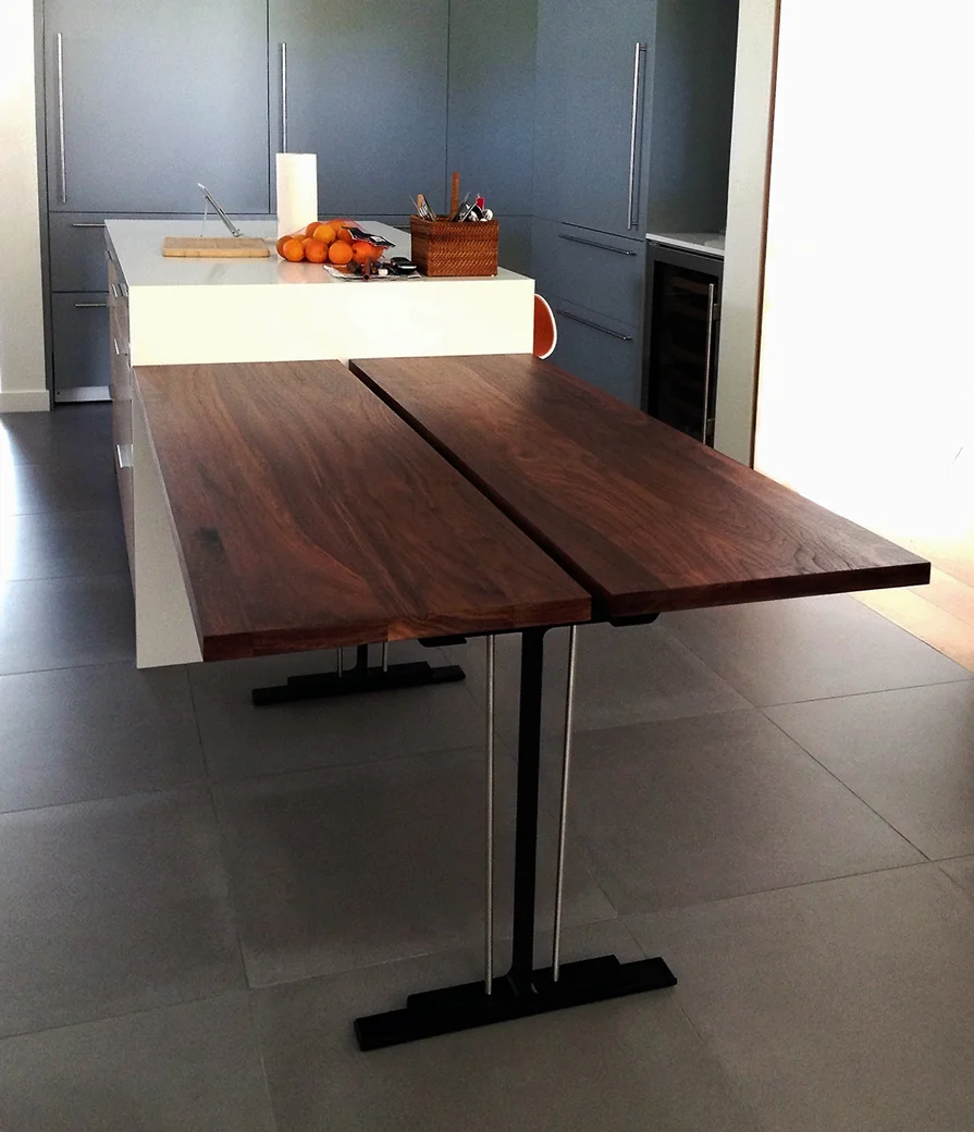 Modern industrial natural steel and walnut table