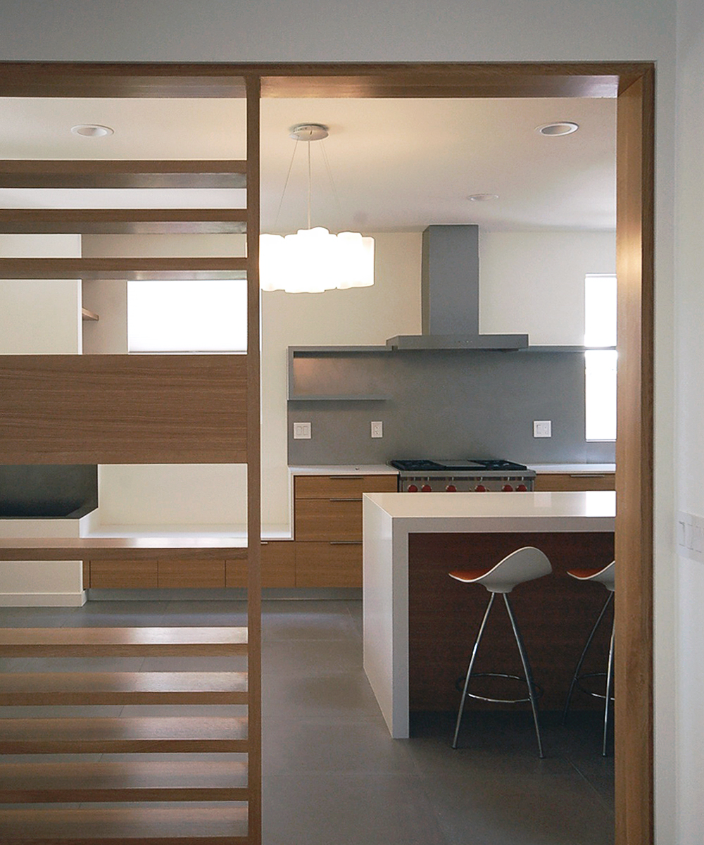 view toward kitchen from entry foyer / living