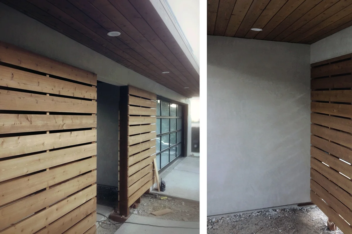 cedar slats at courtyard entry
