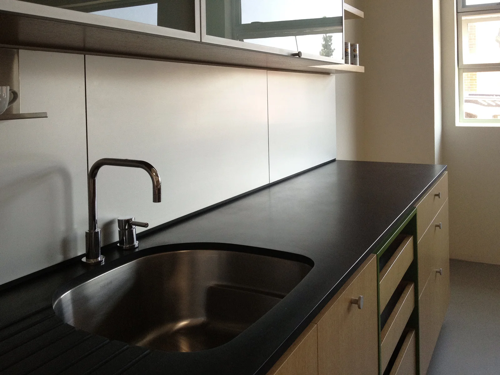 paperstone countertop + metal backsplash