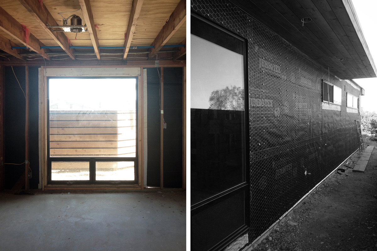 new windows / paper + lath at sideyard