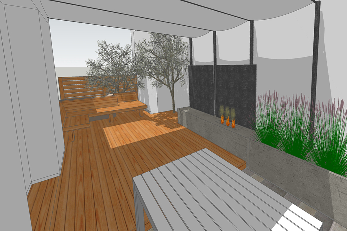 concrete + steel fireplace
