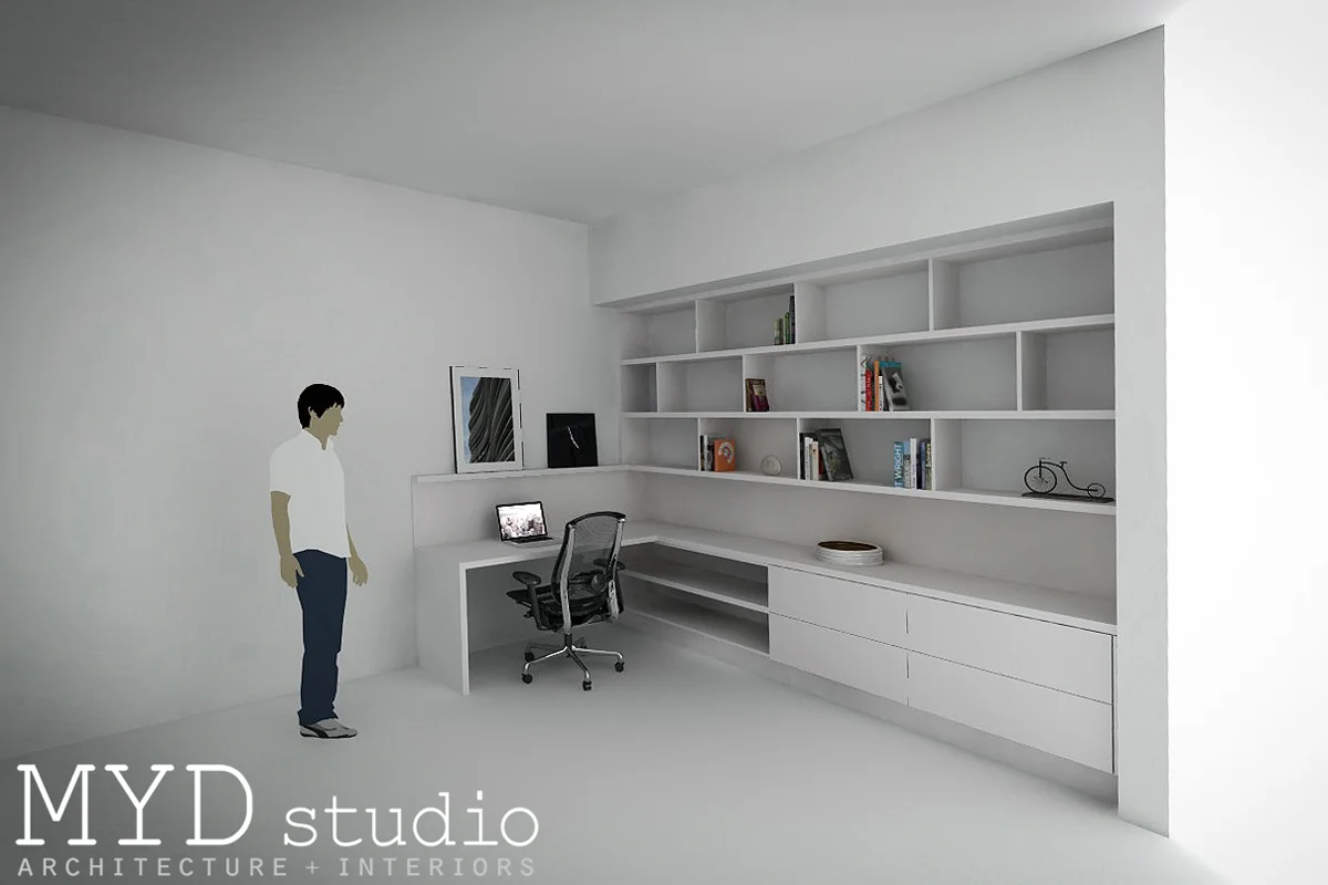 custom built-in desk + staggered shelving / myd studio, aliso vi