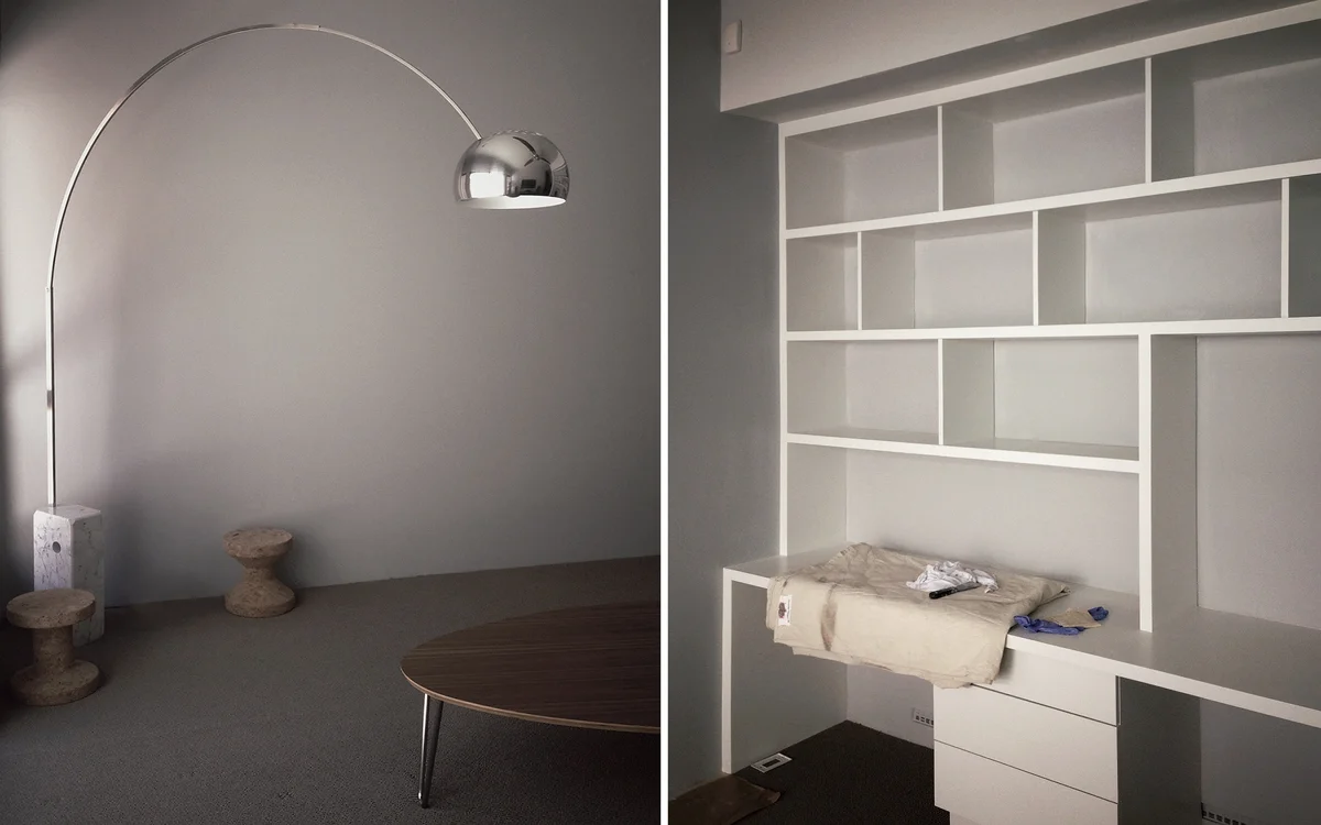 arch lamp, noguchi rudder + custom cabinetry