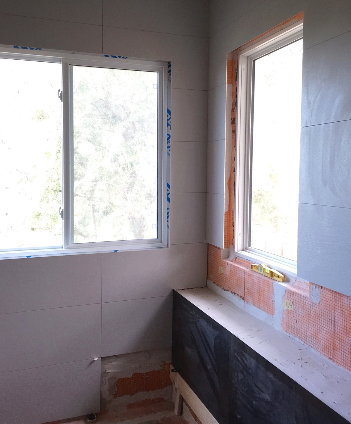 mitered tile at windows