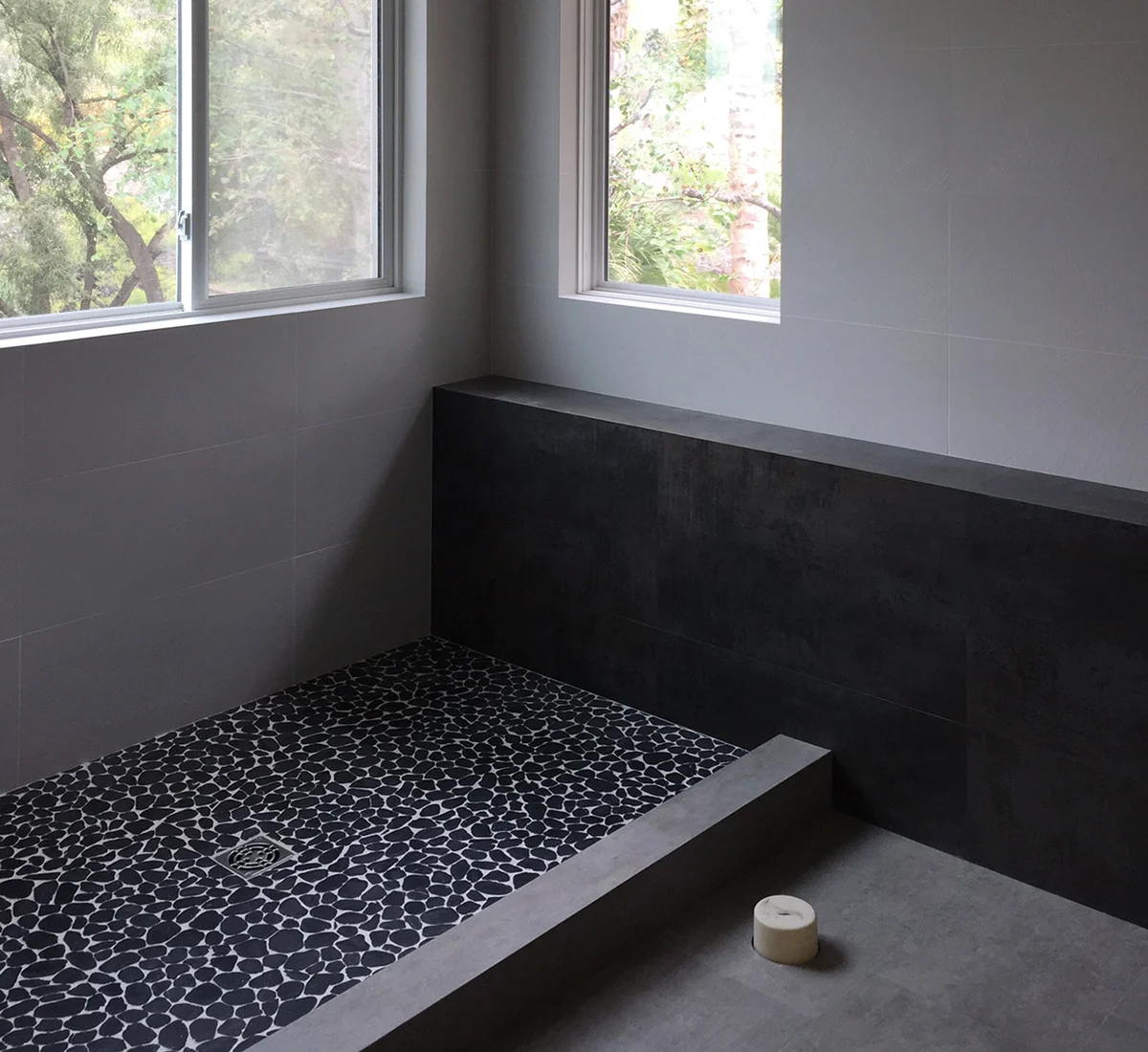 Black, White and Walnut: A Modern Master Bath