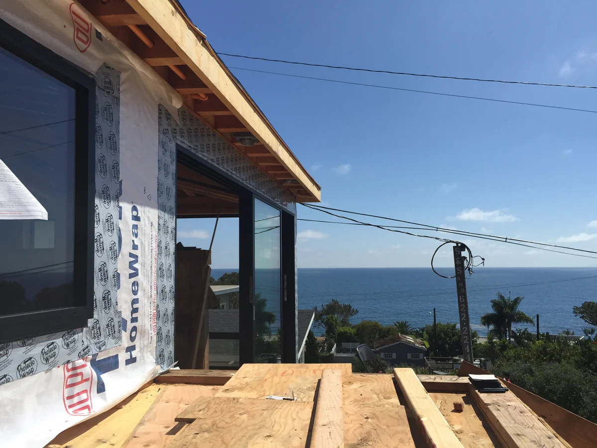 view over flat roof at entry