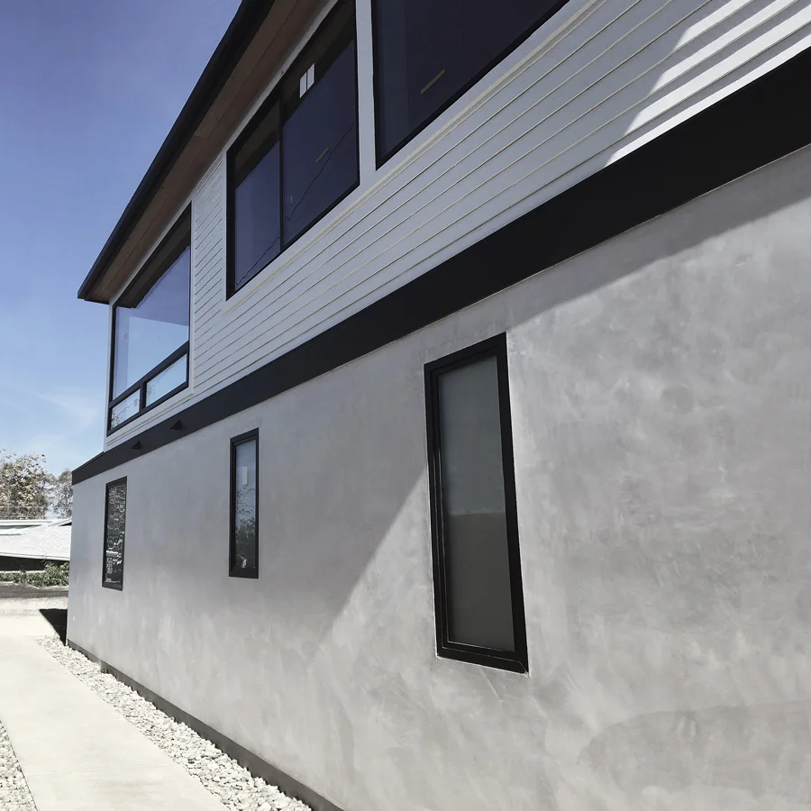 stucco + siding / sideyard