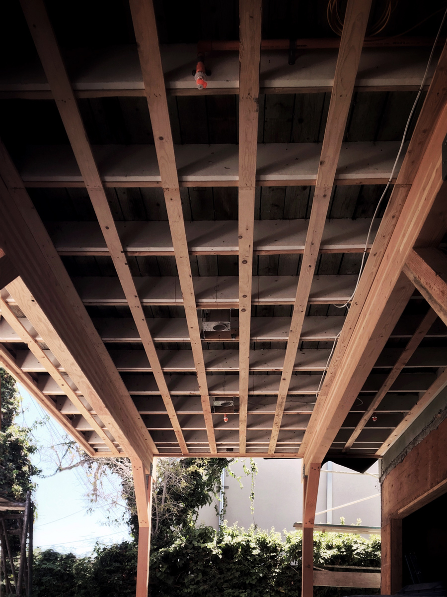 framing at rear deck + garage