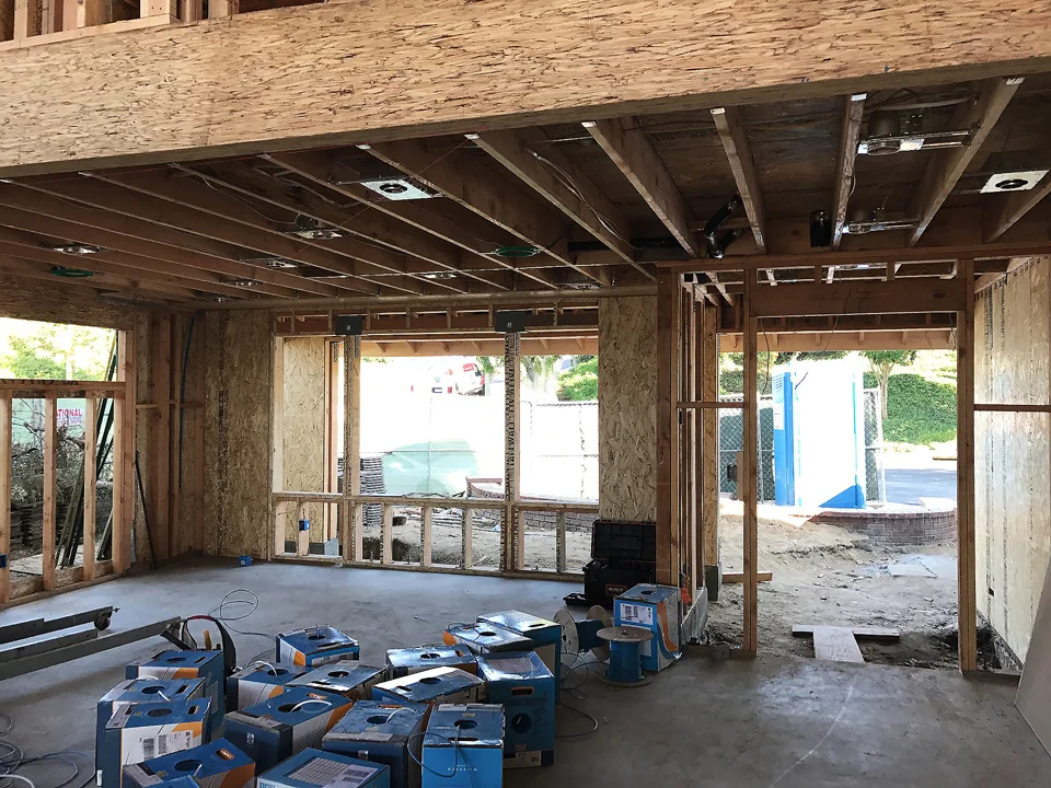 view toward new entry + music room