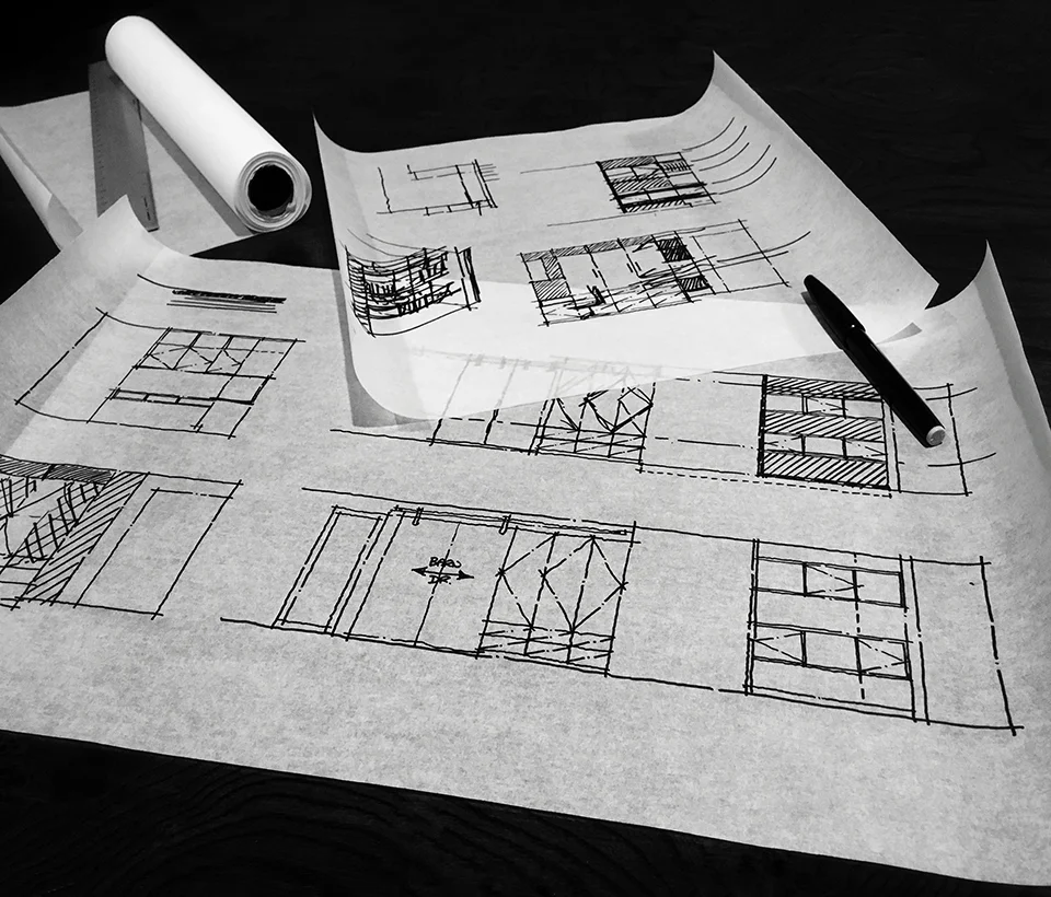 interior elevation sketches / lower level hall