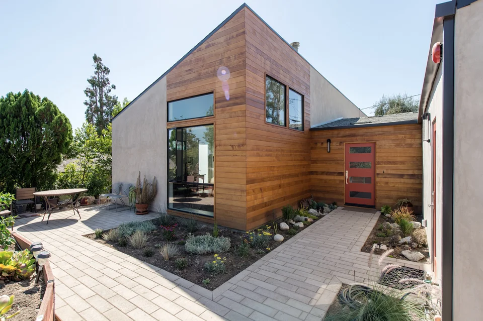 sloping shed roof at front addition