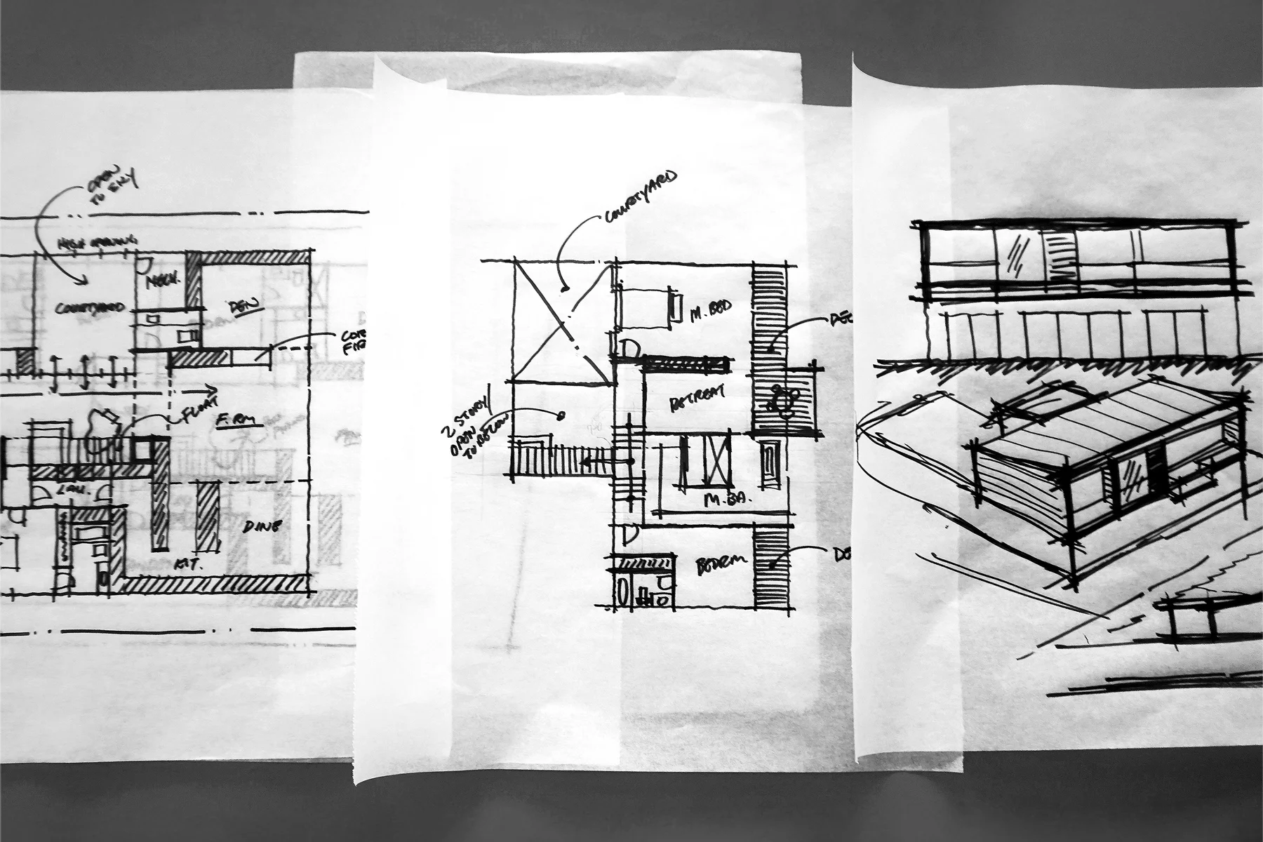 huntington harbour mid-century modern / schematic design sketche