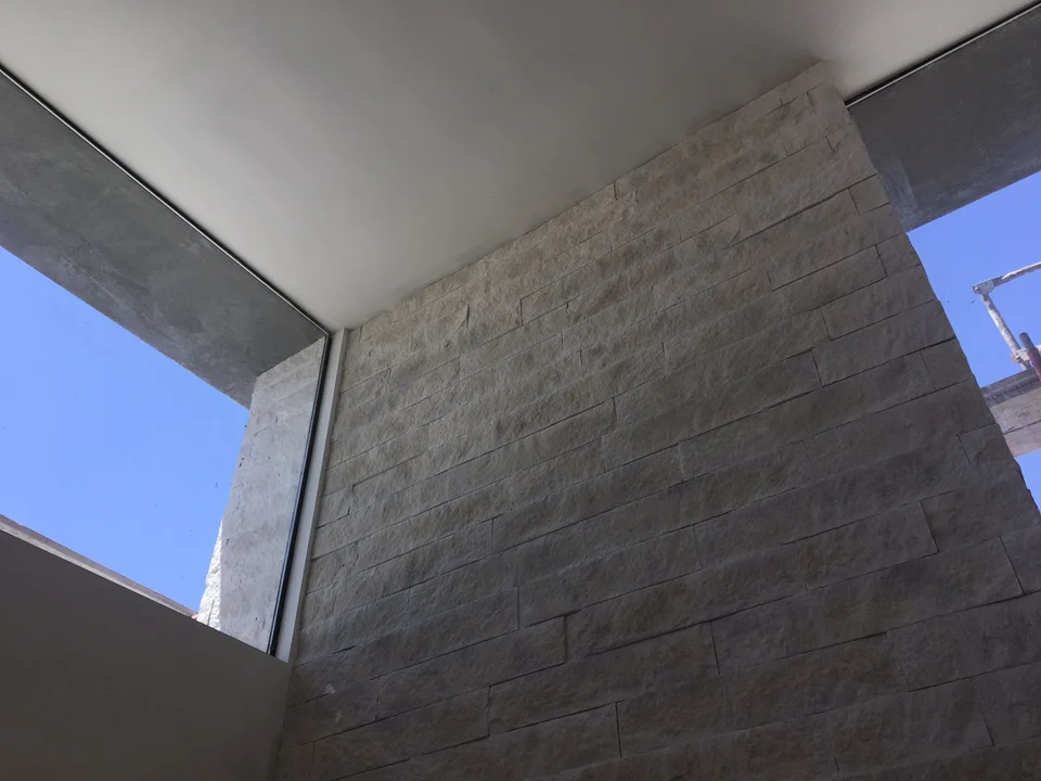 masonry wall at entry