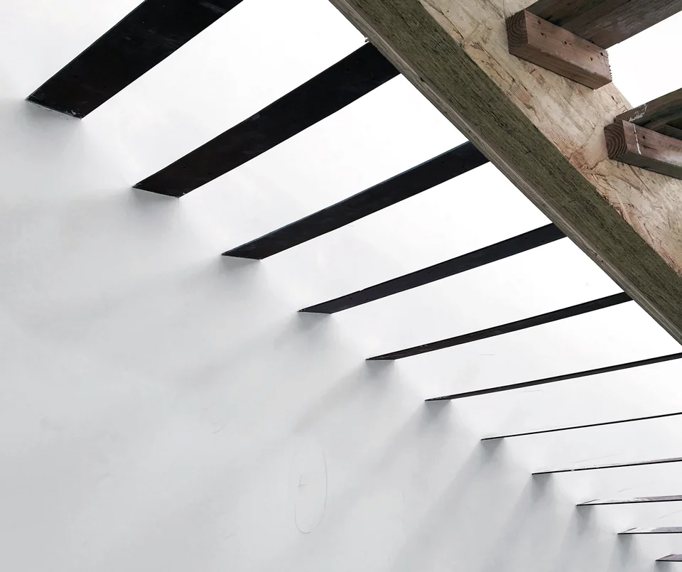 structural steel at floating stair treads