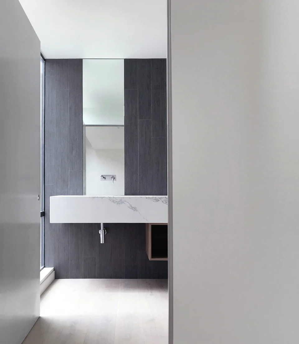 marble + white oak / powder room preview