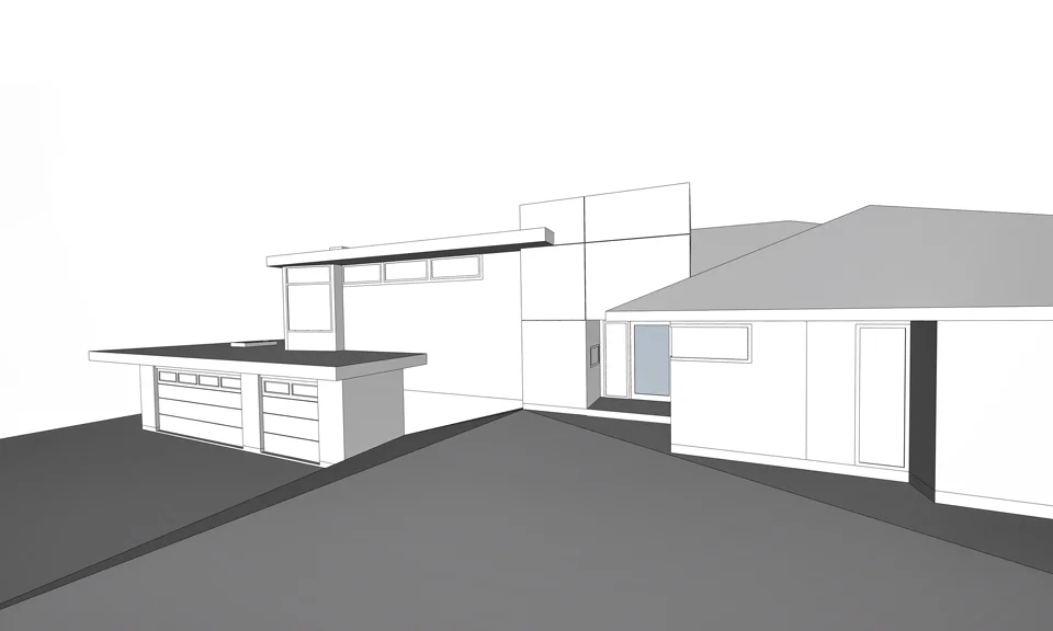 new massing at entry / fullerton addition + renovation