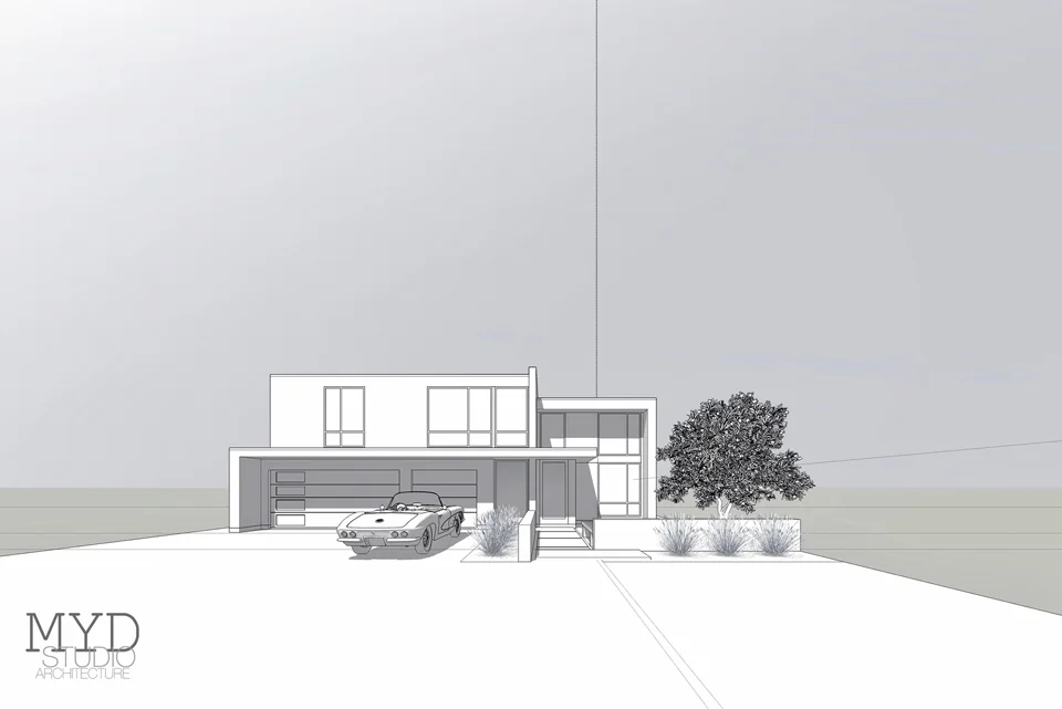 huntington beach new modern / front approach perspective renderi