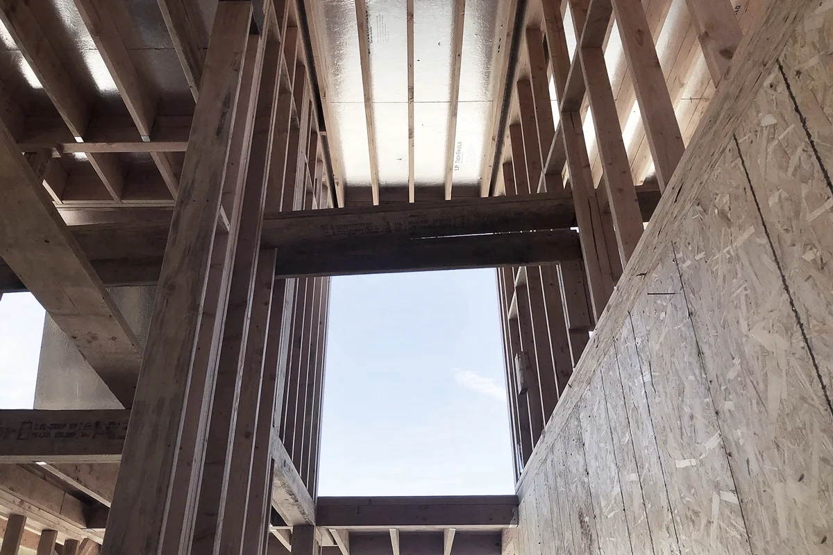 framing at new entry / huntington beach new modern residence