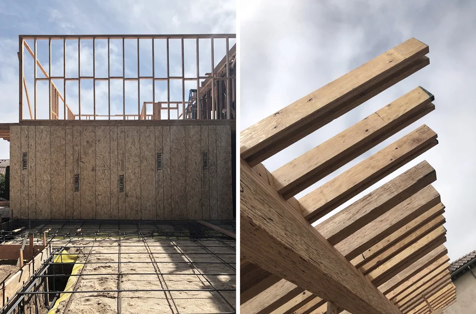 concrete forms + upper level framing / addition at entry