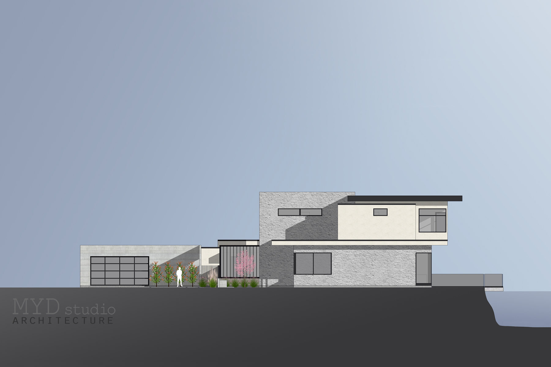 huntington harbour contemporary residence / color side elevation