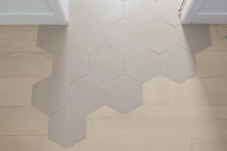 flooring transition / hex tile to white oak wood