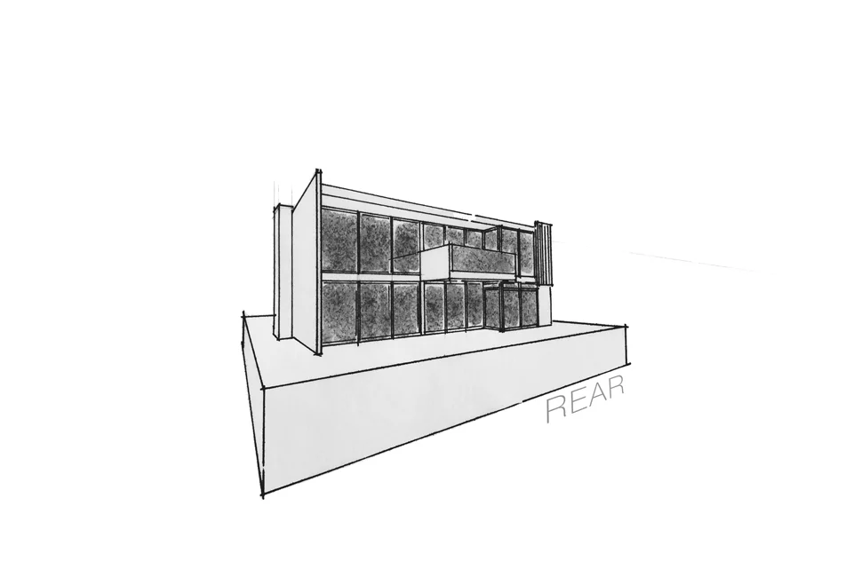perspective drawing / rear exterior at waterfront