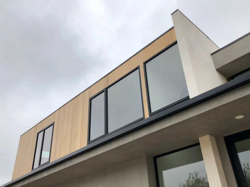 vertical cedar at front addition / exterior facade
