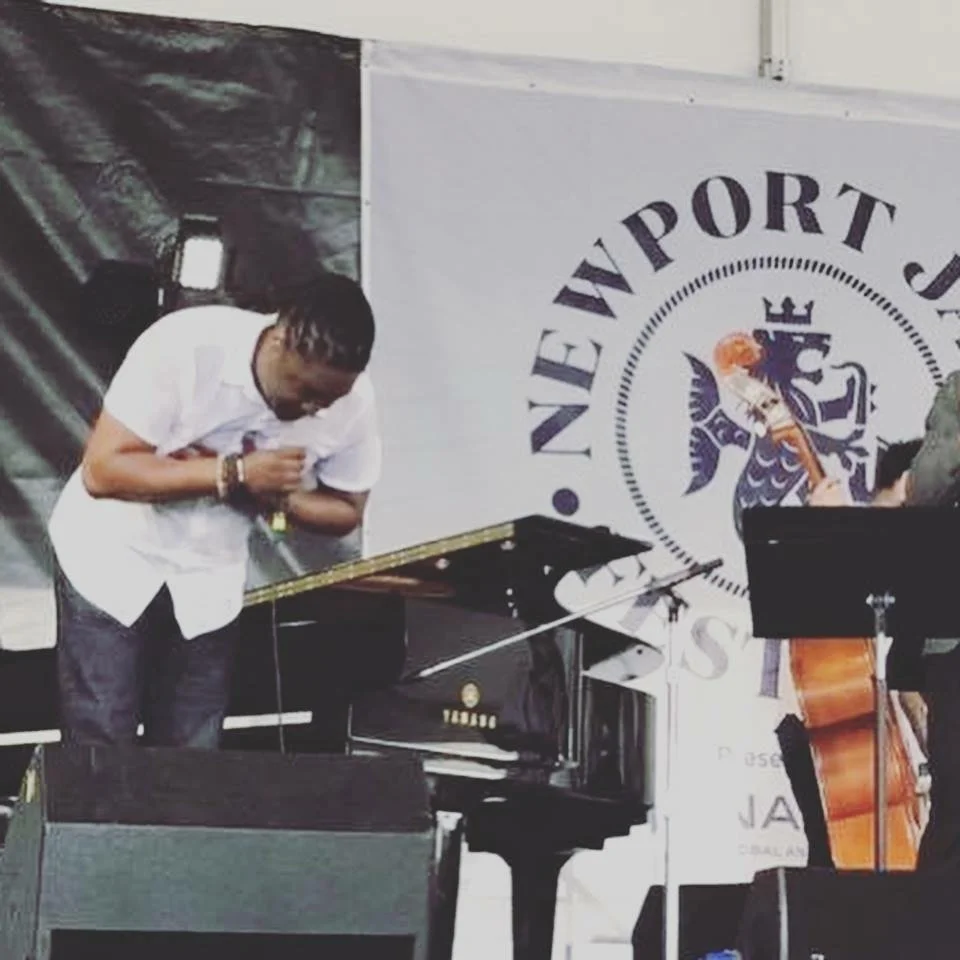 George Burton at the grand piano on the Newport Jazz Festival stage