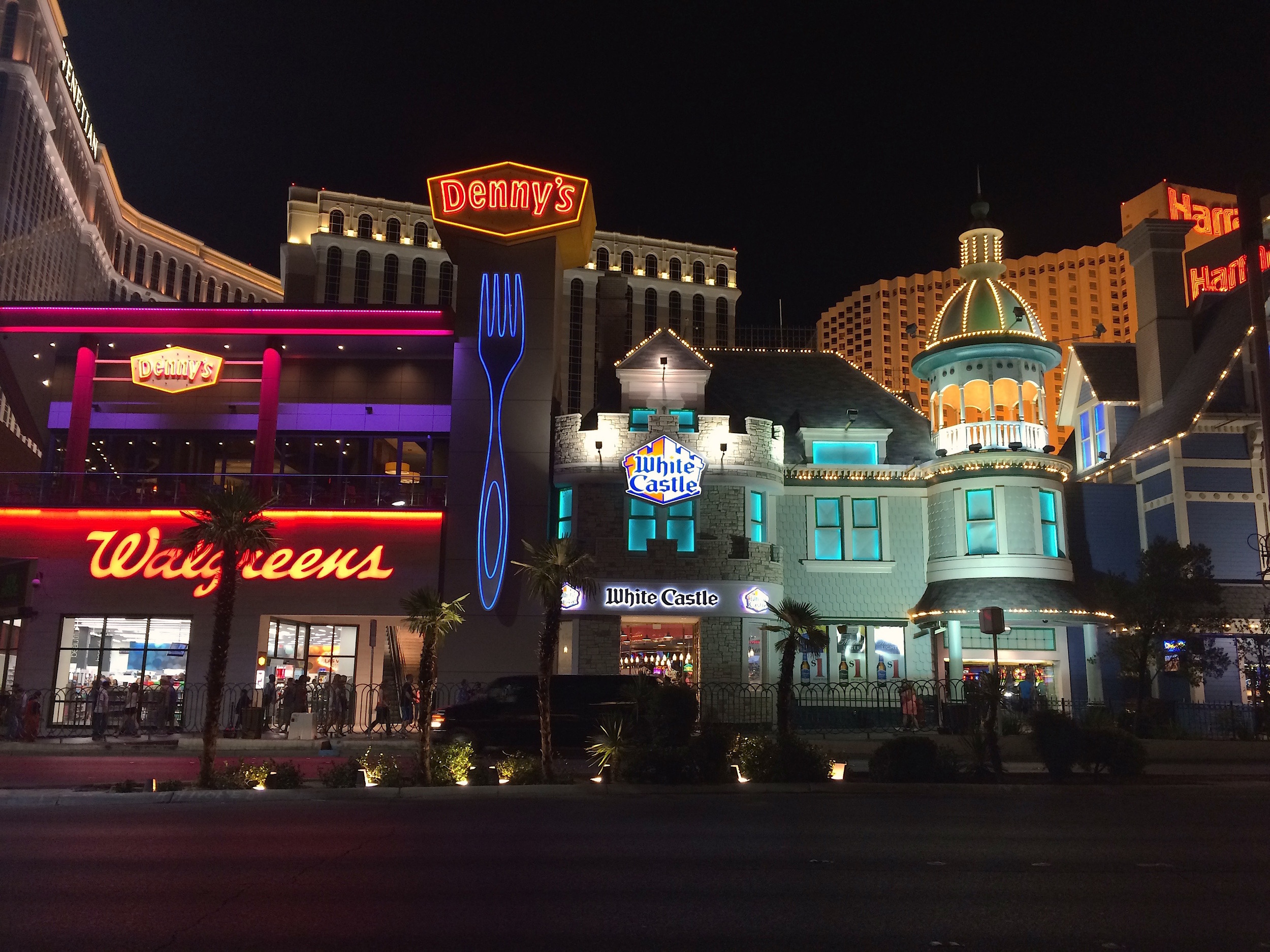 Walgreens, Denny's and White Castle on Las Vegas Strip in Las