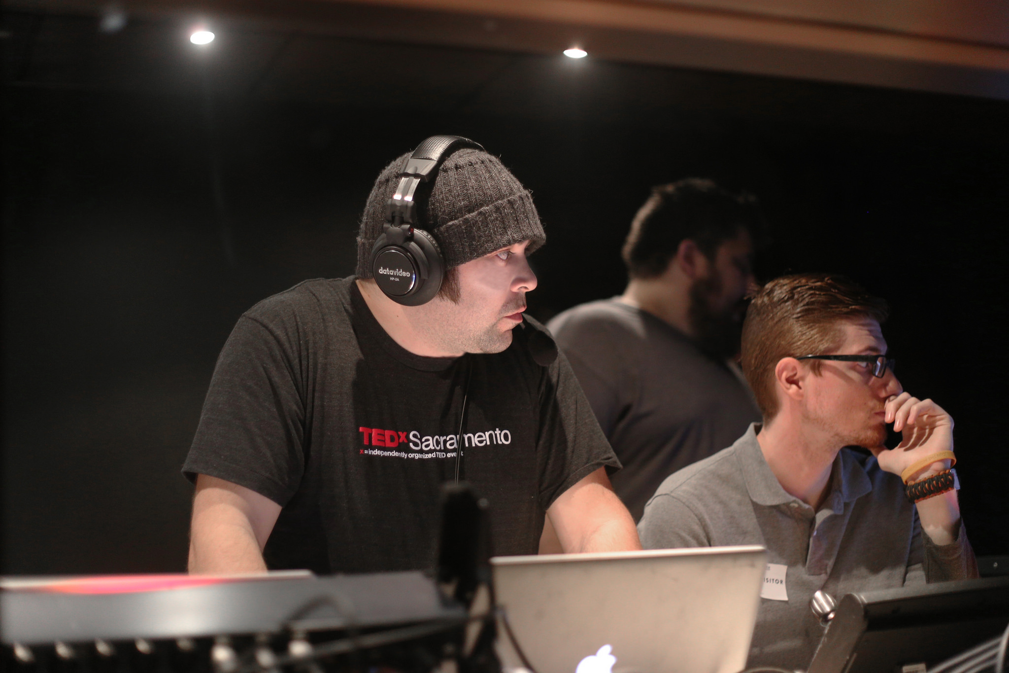Rich Beckermeyer, TEDxSacramento volunteer, in the production booth.