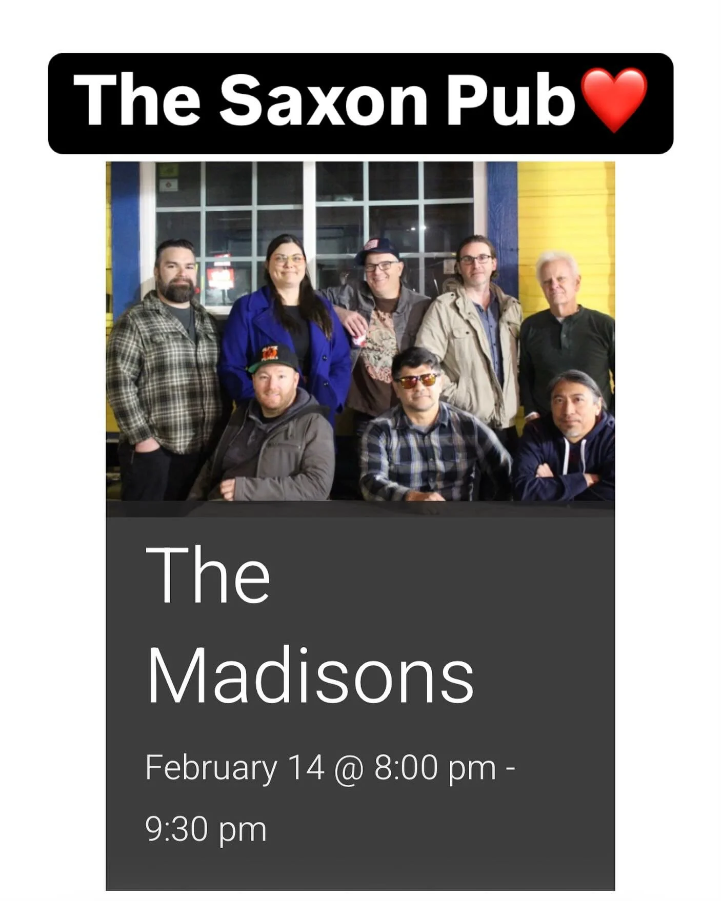Bring your sweetheart out to see us at @thesaxonpub on Valentine&rsquo;s Day! You can also come alone, you beautiful human being. There will be plenty of love to go around!

Tix link in bio.