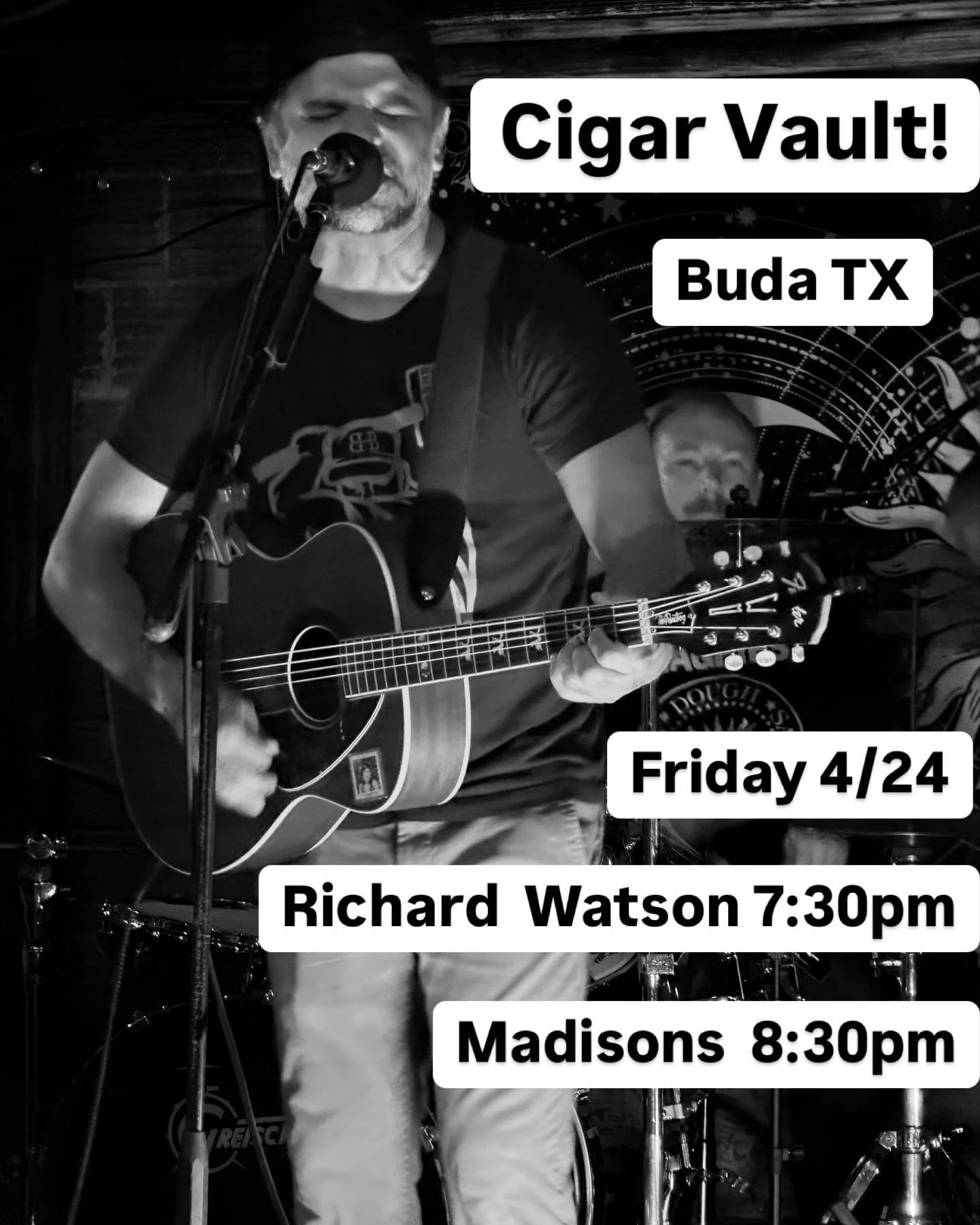 Buda! We&rsquo;ll be at @thecigarvaultbudatx this Friday! Our very own @therichardwatsonmusic kicks things off at 7:30pm and we hit the stage at 8:30pm. Come hang! #freeshow