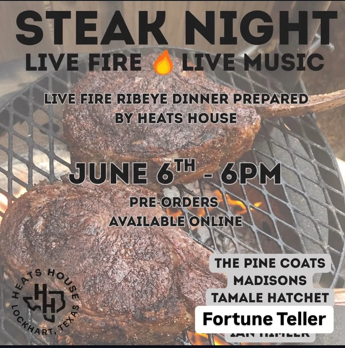 On June 6th, we&rsquo;re playing steak night at @fortuneteller_atx in South Austin! Pre order available on their website!