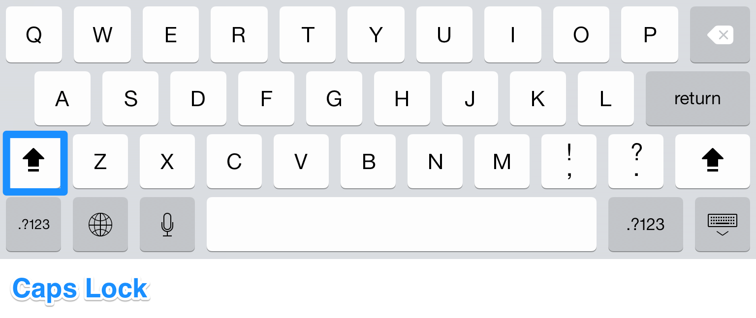 If the background is white and the arrow is dark, and there's a horizontal line beneath the arrow, you're in ALL CAPS mode.