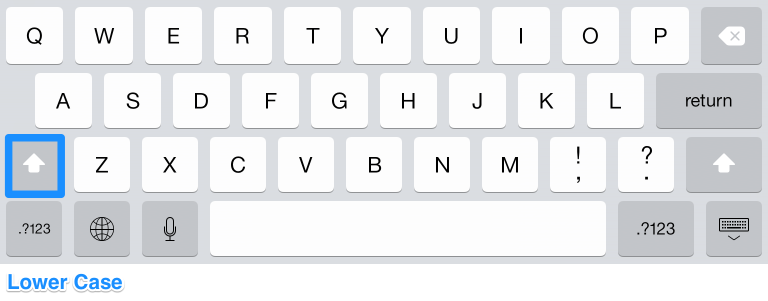 If the background is dark gray and the arrow is white, you're in lower case mode.