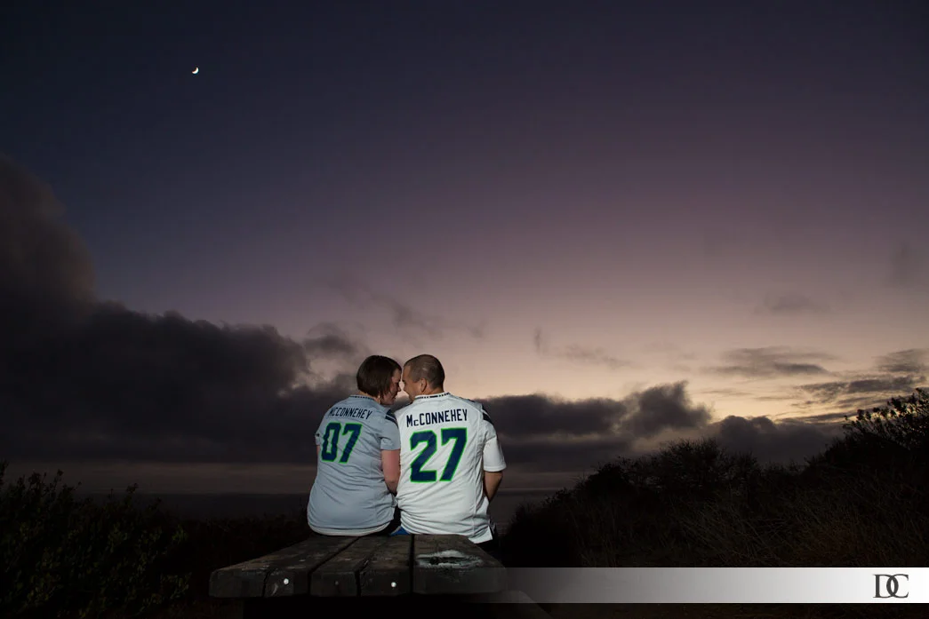 These Seattle Seahawks fans chose to announce the date of their wedding with custom-numbered jerseys. 