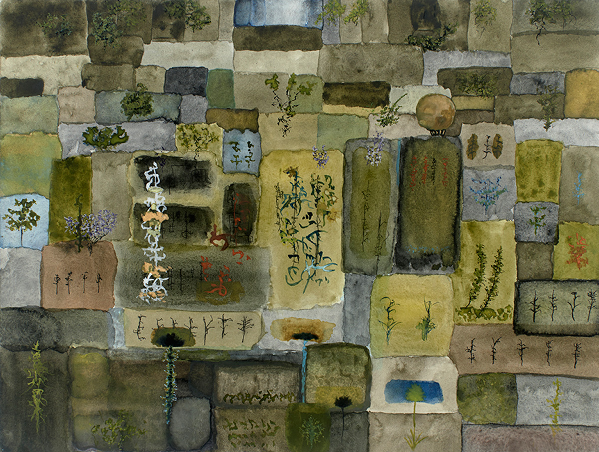 The Monk Loved His Garden, Though Sometimes He Hated it. watercolor and ink on paper, 16"x12", 2013