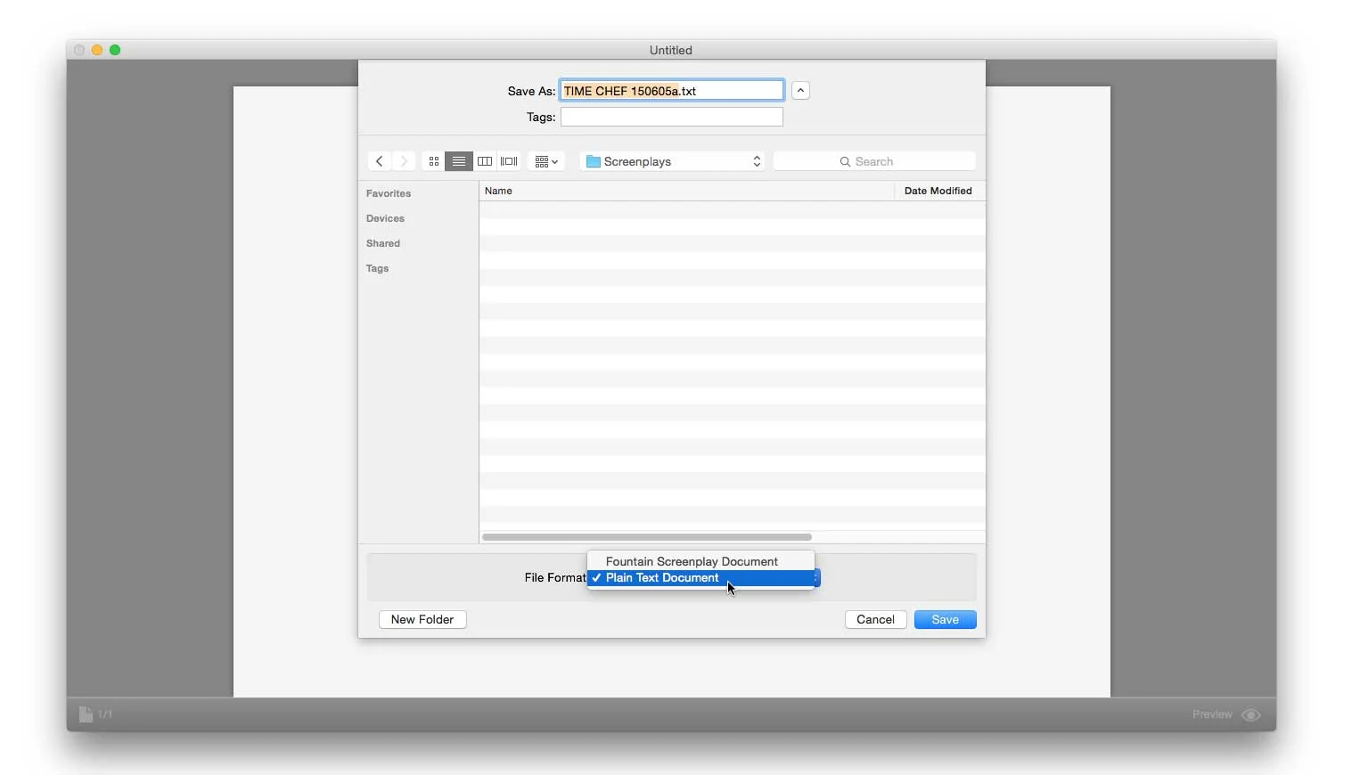 You may have noticed the option to save your screenplay as a Plain Text Document.