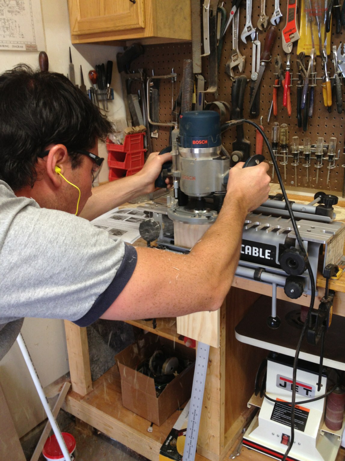  Todd cutting some dovetails with the router and the dovetail jig 
