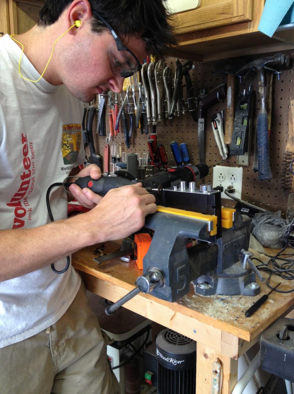  Todd dremeling away parts of the amplifier case we didn't want 