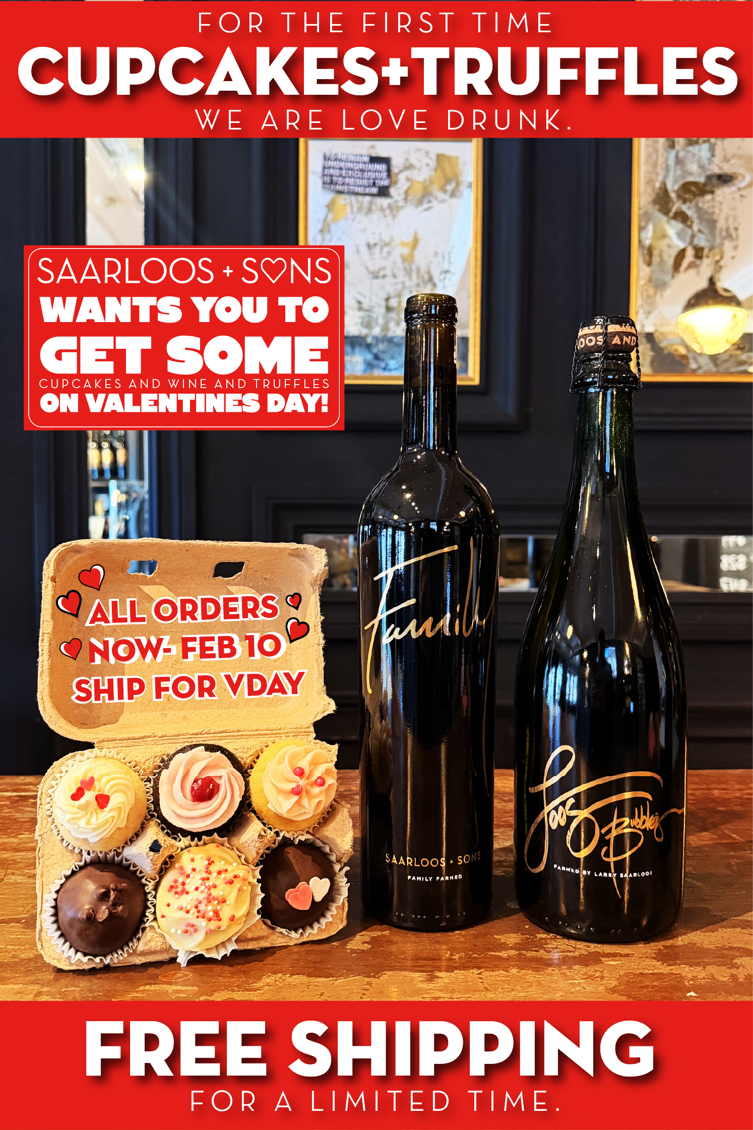 WINE AND CUPCAKES AND TRUFFLES - FOR VALENTINES DAY - SHIPPED FOR FREE