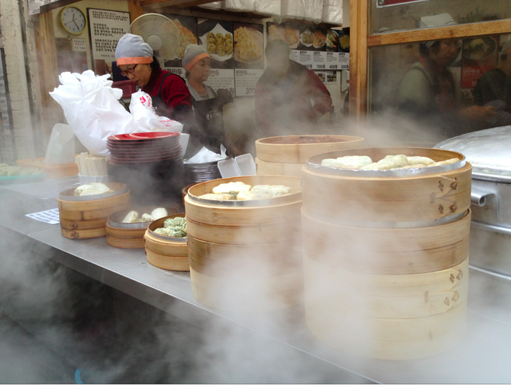 Steaming dumplings in Insadong, Seoul