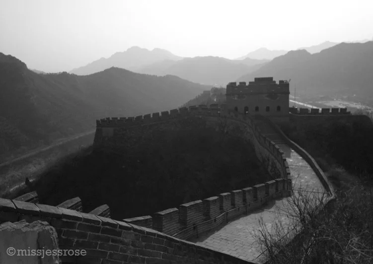 A hike up the Great Wall, hazy air in the distance