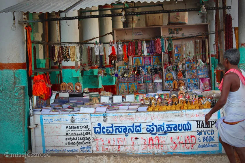 Prayer beads and other holy items for sale inside the temple grounds